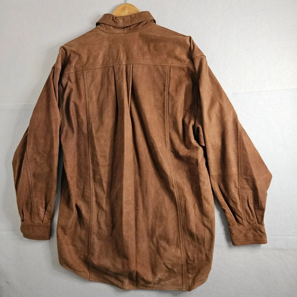 Orvis Mens Brown 100% Leather Suede Button Down Shirt Jacket Large Ecuador